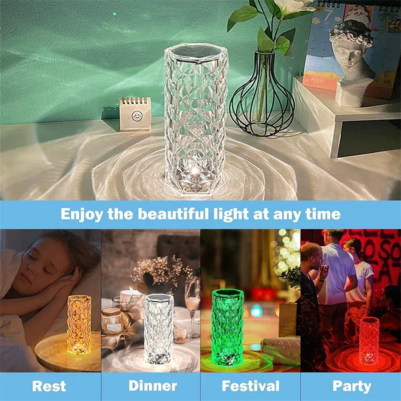 "Rechargeable LED Crystal Diamond Lamp – Elegant Acrylic Table Light with Remote Control!