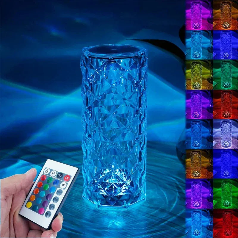 "Rechargeable LED Crystal Diamond Lamp – Elegant Acrylic Table Light with Remote Control!