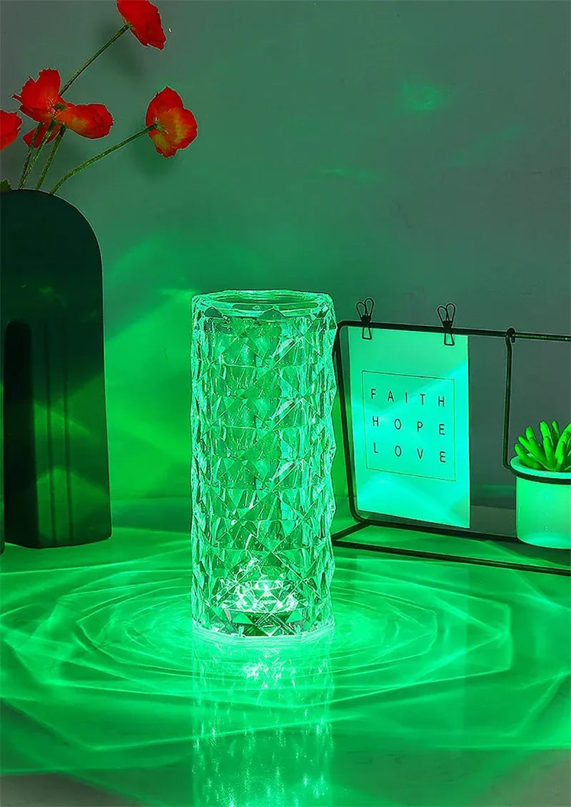 "Rechargeable LED Crystal Diamond Lamp – Elegant Acrylic Table Light with Remote Control!