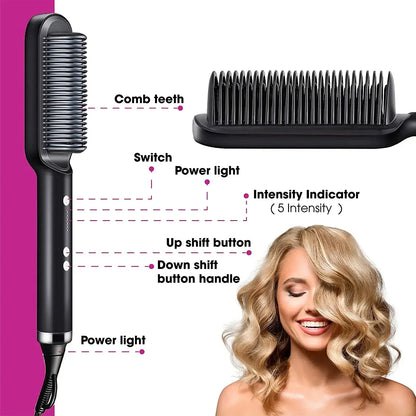 Hair Straightener Brush Curling Comb 2 In 1 Hair Hot Comb